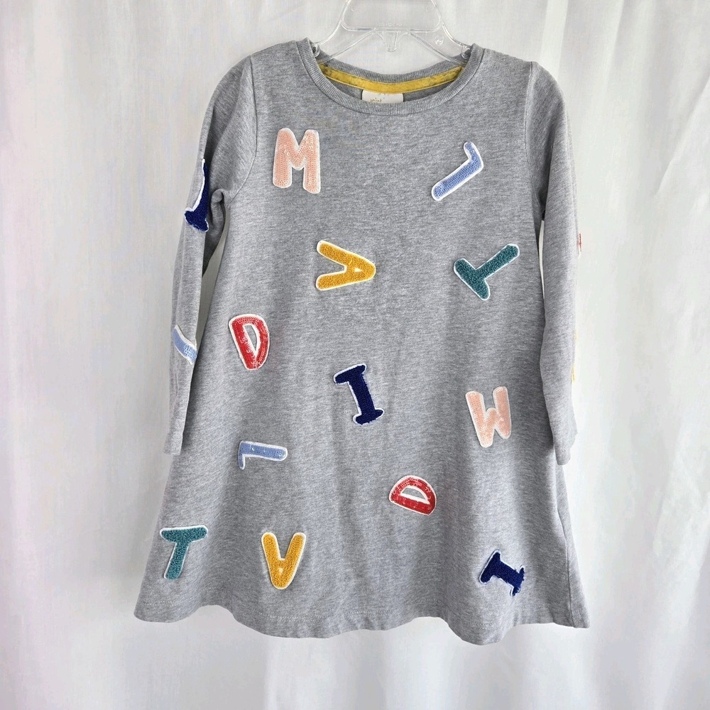 Mini Boden Roald Dahl Matilda Patch Tunic Dress‎ Size 3-4 Long Sleeves Gray